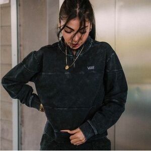 Vans Quarter Zip Pullover Sweatshirt Faded Black Charcoal Gray Size L